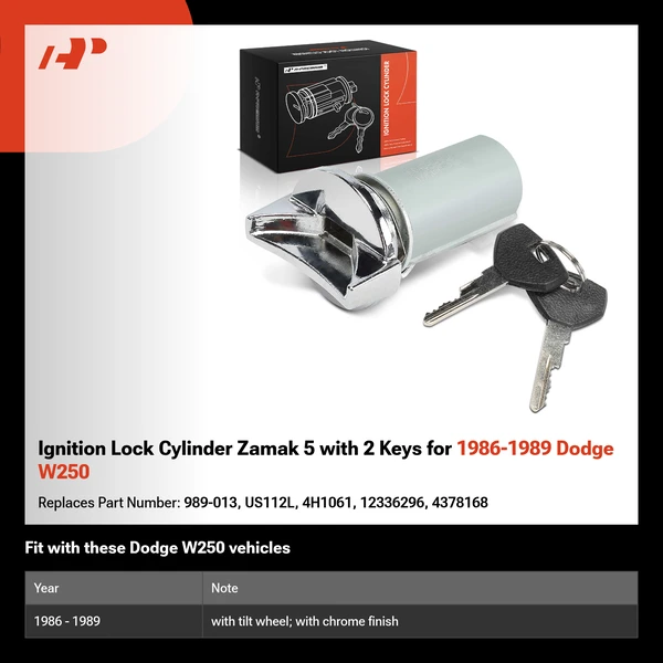 Ignition Lock Cylinder Zamak 5 with 2 Keys for 1986-1989 Dodge W250