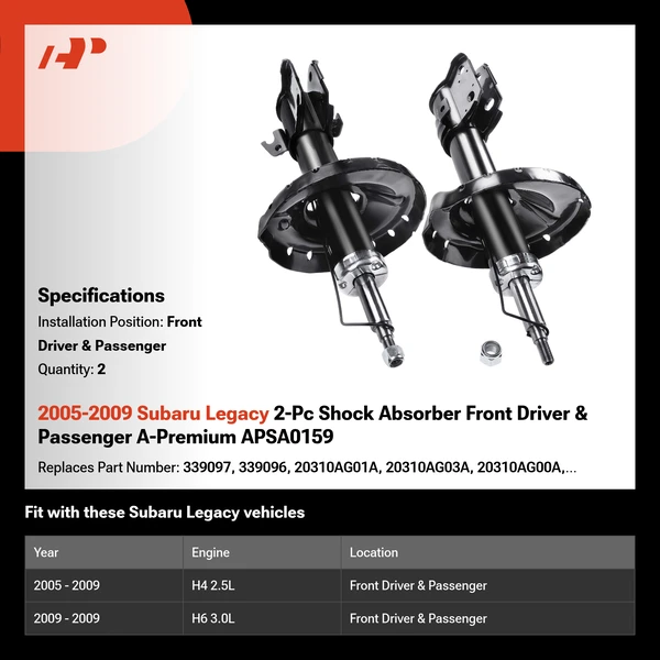 2005-2009 Subaru Legacy 2-Pc Shock Absorber Front Driver & Passenger A-Premium APSA0159