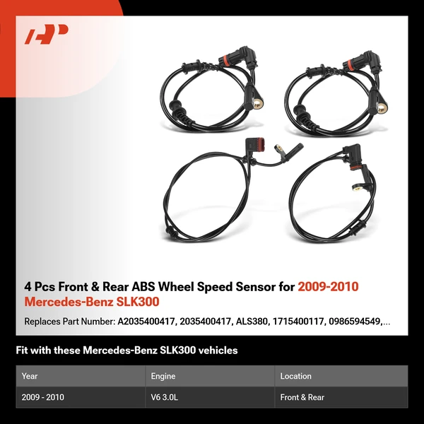 4 Pcs Front & Rear ABS Wheel Speed Sensor for 2009-2010 Mercedes-Benz SLK300