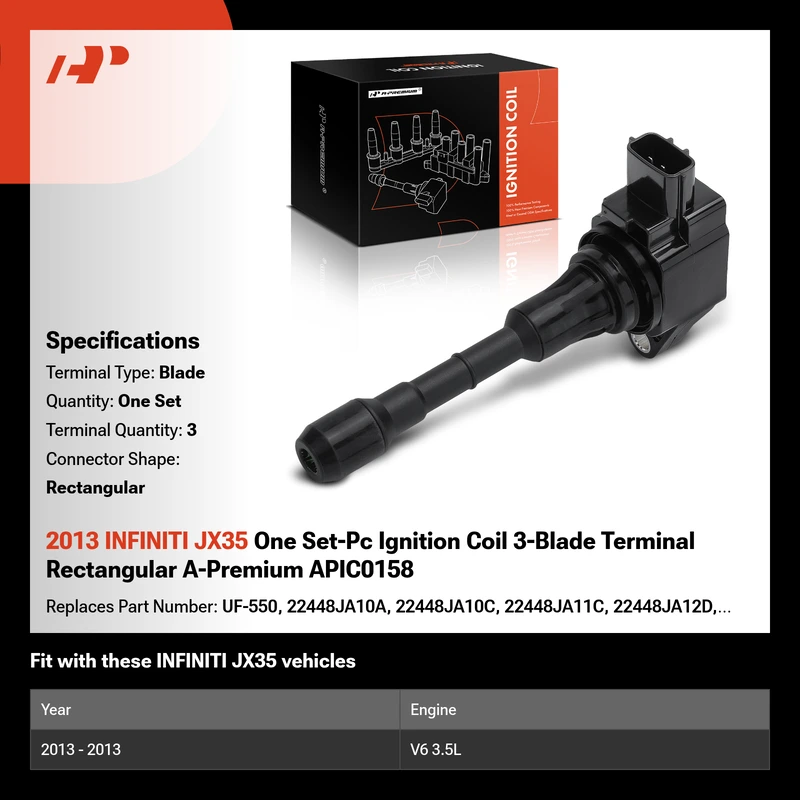 2013 INFINITI JX35 One Set-Pc Ignition Coil 3-Blade Terminal Rectangular A-Premium APIC0158