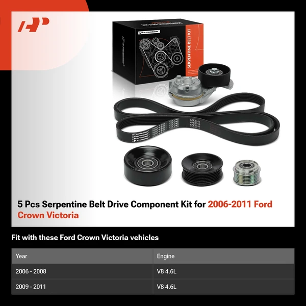 5 Pcs Serpentine Belt Drive Component Kit for 2006-2011 Ford Crown Victoria