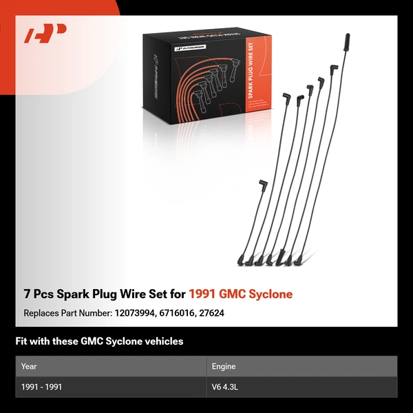7 Pcs Spark Plug Wire Set for 1991 GMC Syclone