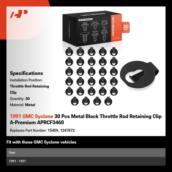 1991 GMC Syclone 30 Pcs Metal Black Throttle Rod Retaining Clip A-Premium APRCF3460
