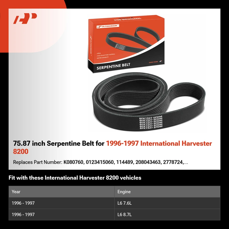 75.87 inch Serpentine Belt for 1996-1997 International Harvester 8200