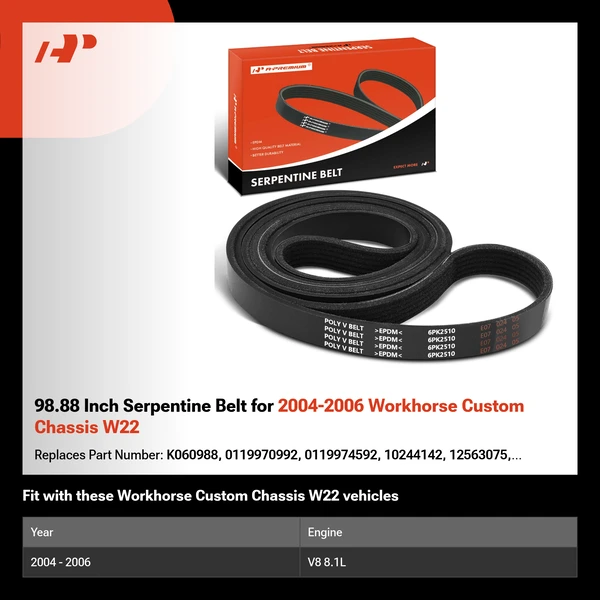98.88 Inch Serpentine Belt for 2004-2006 Workhorse Custom Chassis W22