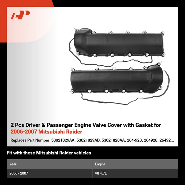 2 Pcs Driver & Passenger Engine Valve Cover with Gasket for 2006-2007 Mitsubishi Raider
