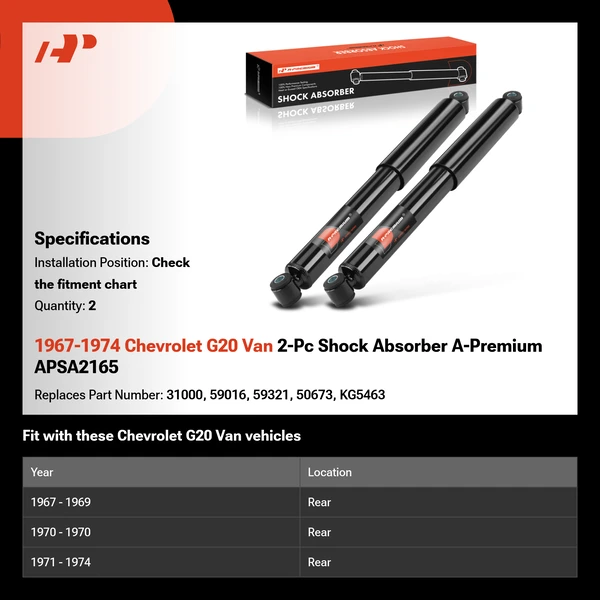 1967-1974 Chevrolet G20 Van 2-Pc Shock Absorber A-Premium APSA2165