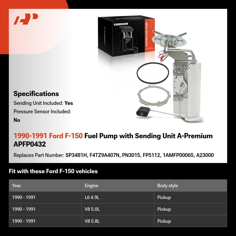 1990-1991 Ford F-150 Fuel Pump with Sending Unit A-Premium APFP0432