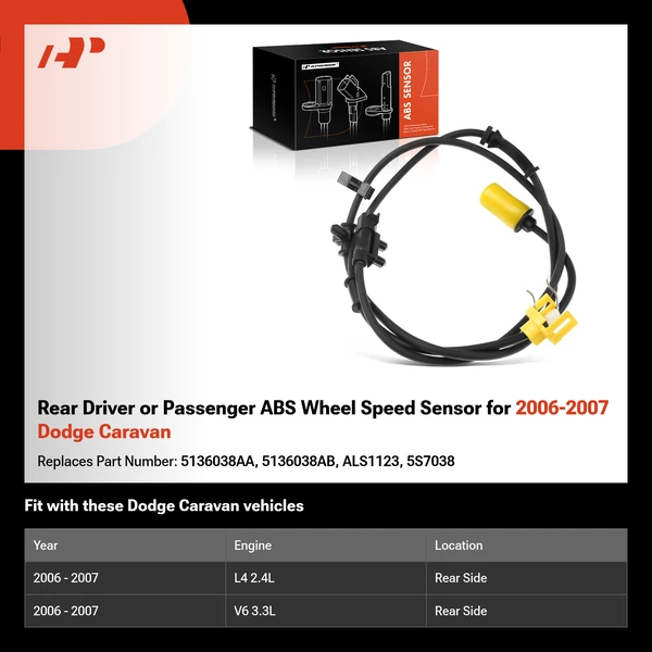 Rear Driver or Passenger ABS Wheel Speed Sensor for 2006-2007 Dodge Caravan
