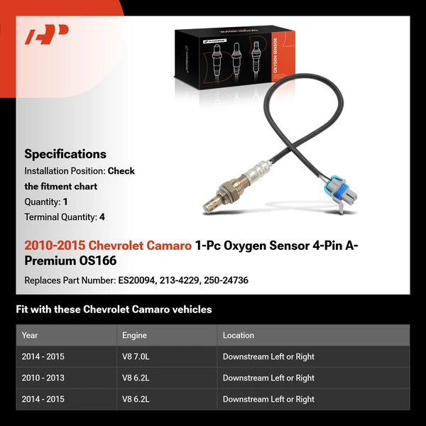 2010-2015 Chevrolet Camaro 1-Pc Oxygen Sensor 4-Pin A-Premium OS166