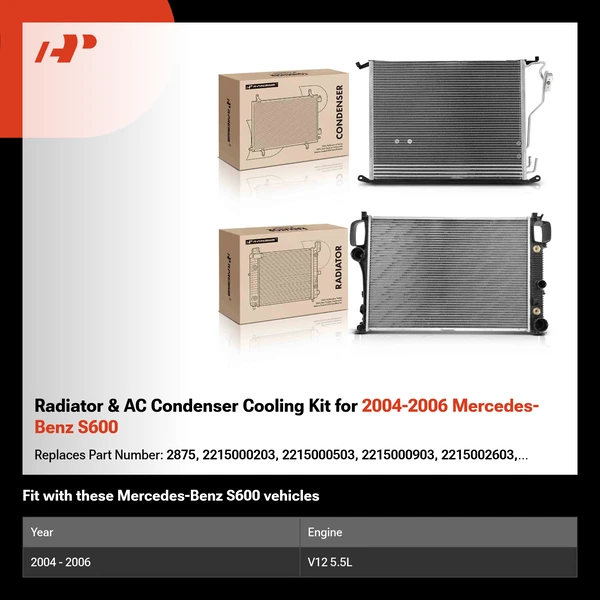 Radiator & AC Condenser Cooling Kit for 2004-2006 Mercedes-Benz S600