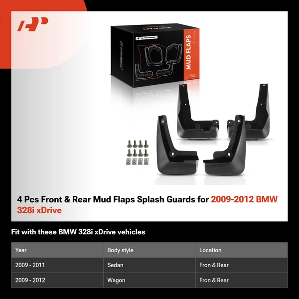 4 Pcs Front & Rear Mud Flaps Splash Guards for 2009-2012 BMW 328i xDrive