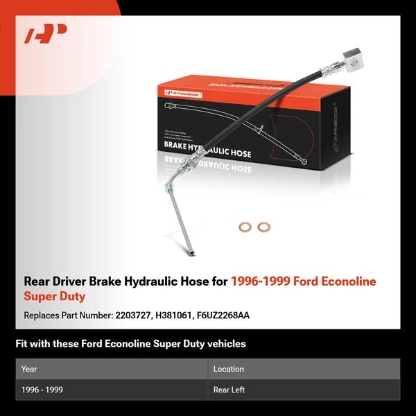 Rear Driver Brake Hydraulic Hose for 1996-1999 Ford Econoline Super Duty