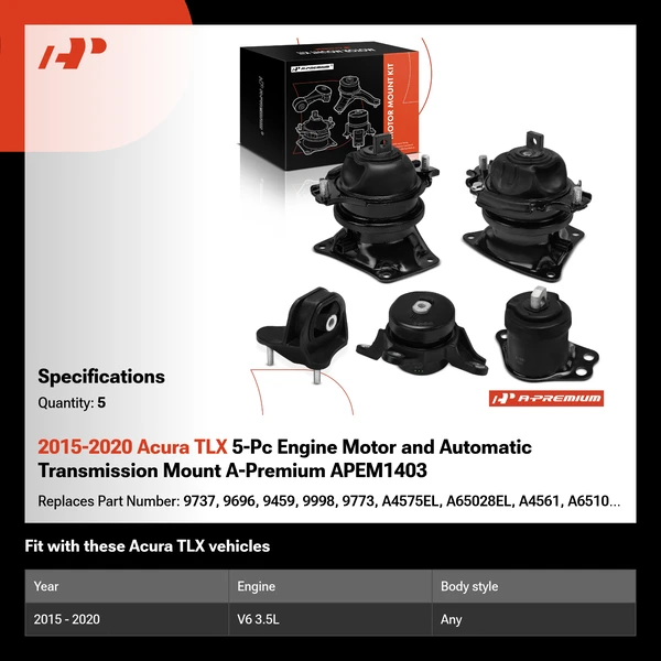 2015-2020 Acura TLX 5-Pc Engine Motor and Automatic Transmission Mount A-Premium APEM1403