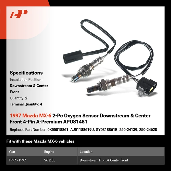 1997 Mazda MX-6 2-Pc Oxygen Sensor Downstream & Center Front 4-Pin A-Premium APOS1481