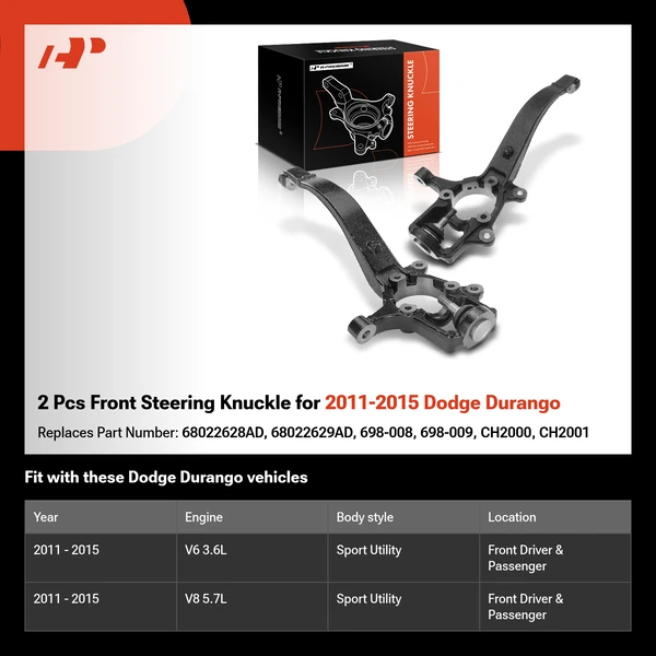 2 Pcs Front Steering Knuckle for 2011-2015 Dodge Durango