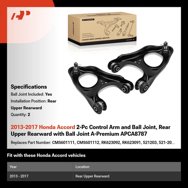 2013-2017 Honda Accord 2-Pc Control Arm and Ball Joint, Rear Upper Rearward with Ball Joint A-Premium APCA8787