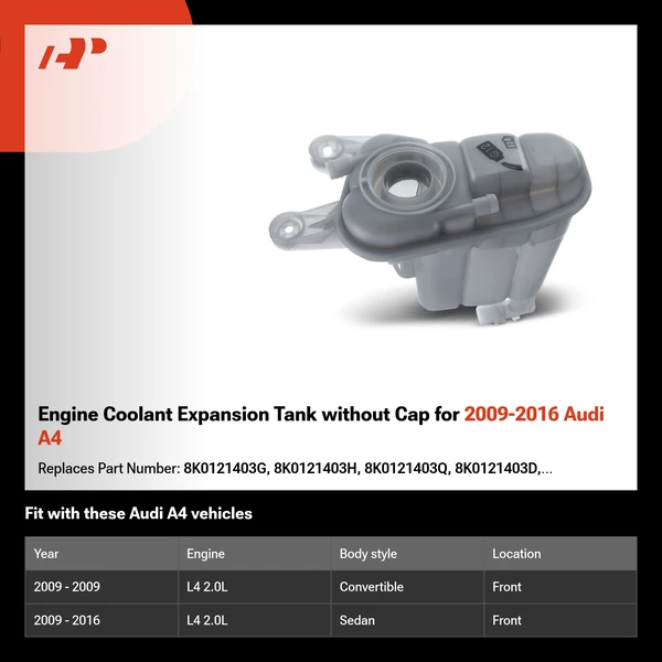 Engine Coolant Expansion Tank without Cap for 2009-2016 Audi A4