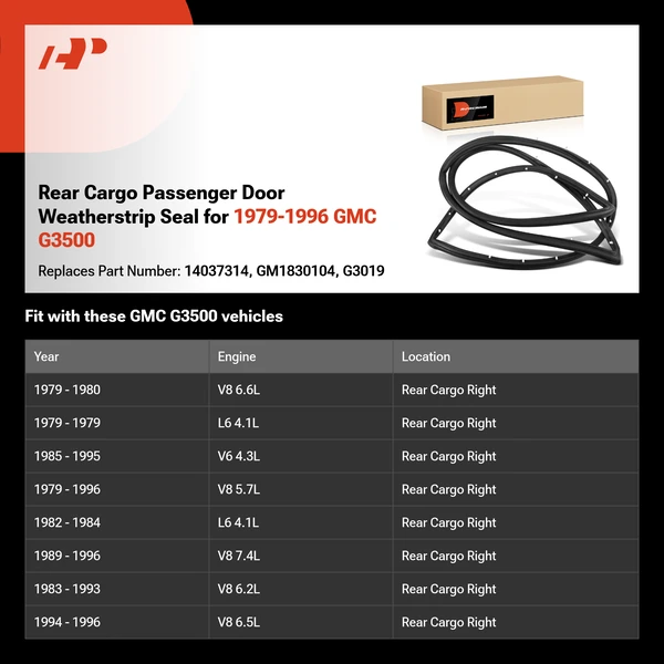 Rear Cargo Passenger Door Weatherstrip Seal for 1979-1996 GMC G3500