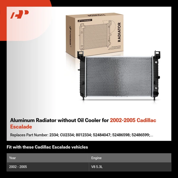 Aluminum Radiator without Oil Cooler for 2002-2005 Cadillac Escalade