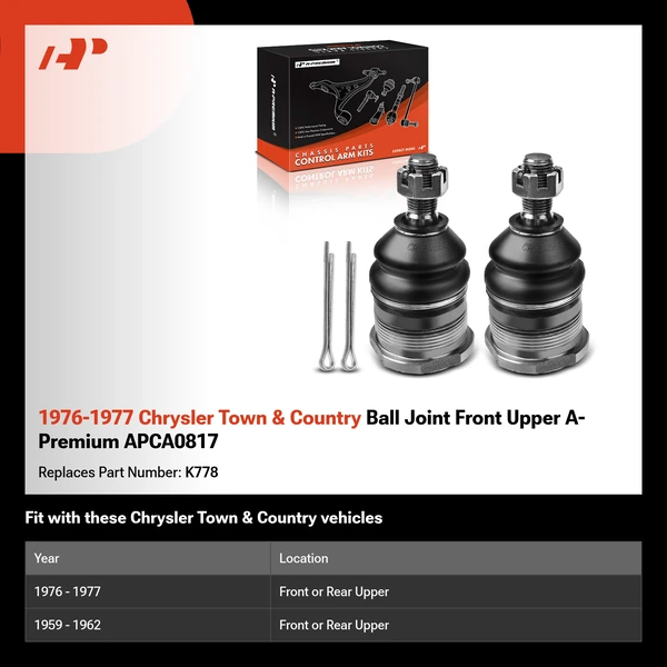 1976-1977 Chrysler Town & Country Ball Joint Front Upper A-Premium APCA0817