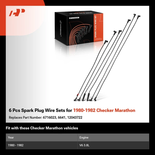 6 Pcs Spark Plug Wire Sets for 1980-1982 Checker Marathon