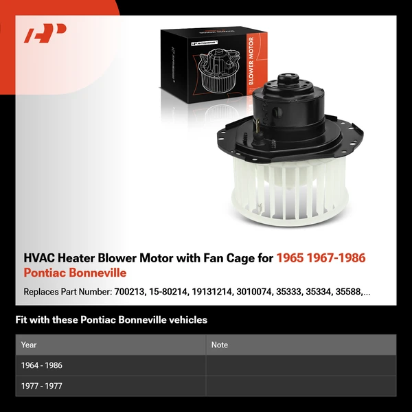 HVAC Heater Blower Motor with Fan Cage for 1965 1967-1986 Pontiac Bonneville