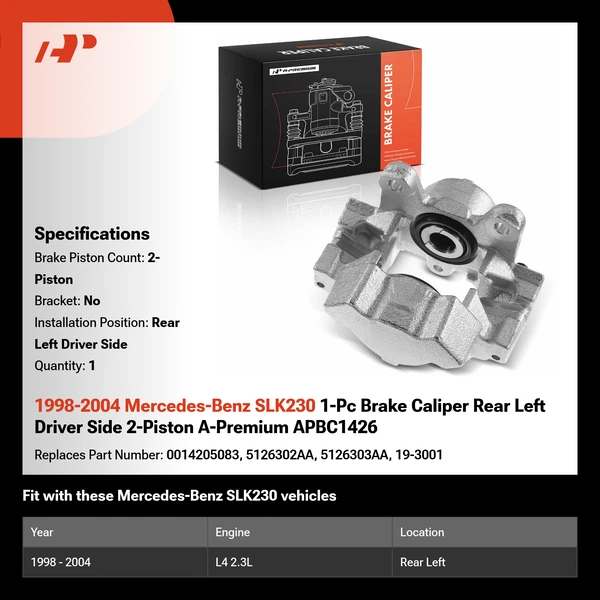 1998-2004 Mercedes-Benz SLK230 1-Pc Brake Caliper Rear Left Driver Side 2-Piston A-Premium APBC1426