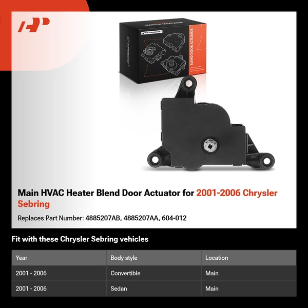 Main HVAC Heater Blend Door Actuator for 2001-2006 Chrysler Sebring