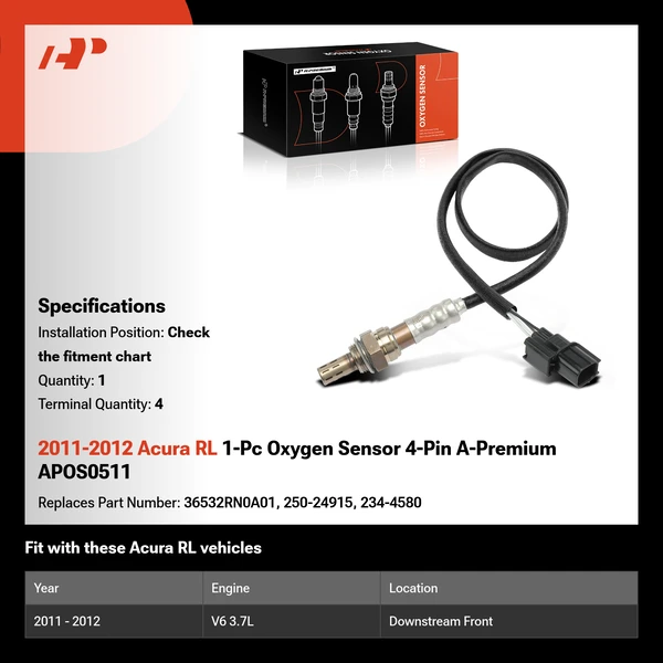 2011-2012 Acura RL 1-Pc Oxygen Sensor 4-Pin A-Premium APOS0511