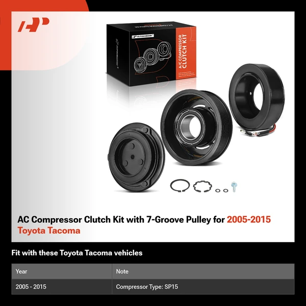 AC Compressor Clutch Kit with 7-Groove Pulley for 2005-2015 Toyota Tacoma