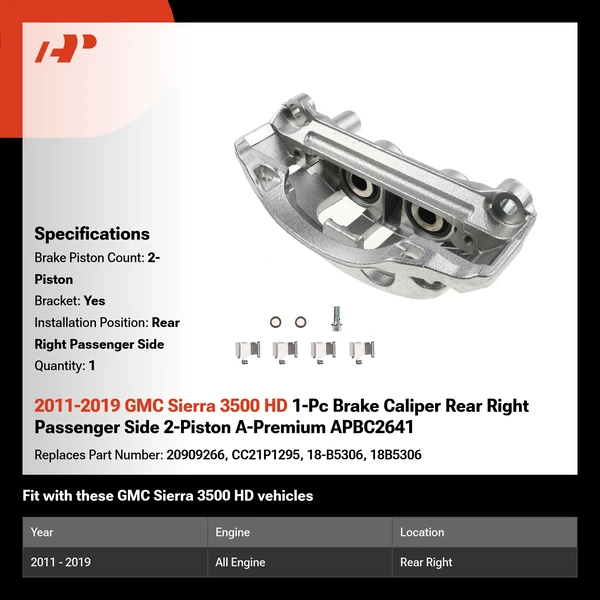 2011-2019 GMC Sierra 3500 HD 1-Pc Brake Caliper Rear Right Passenger Side 2-Piston A-Premium APBC2641
