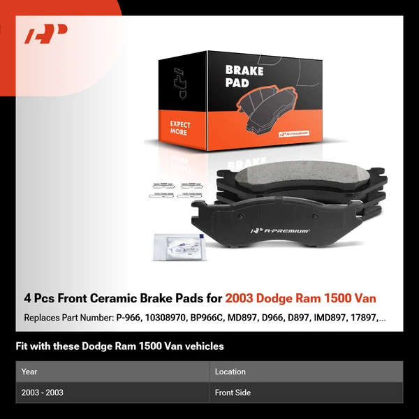 4 Pcs Front Ceramic Brake Pads for 2003 Dodge Ram 1500 Van