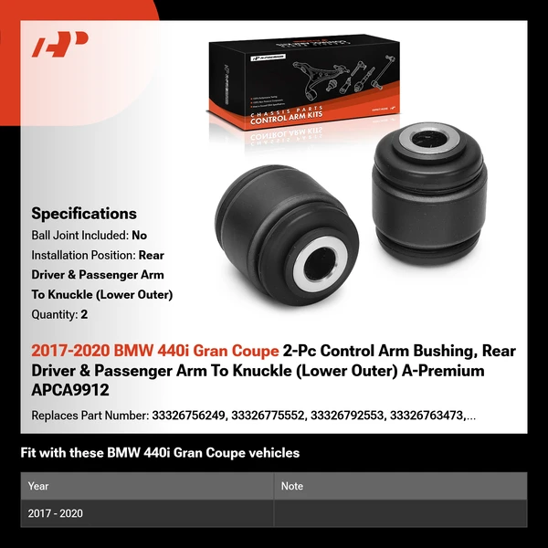 2017-2020 BMW 440i Gran Coupe 2-Pc Control Arm Bushing, Rear Driver & Passenger Arm To Knuckle (Lower Outer) A-Premium APCA9912