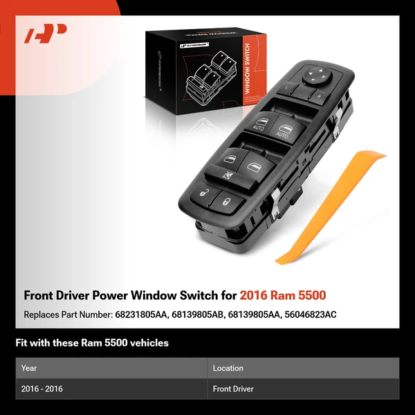 Front Driver Power Window Switch for 2016 Ram 5500