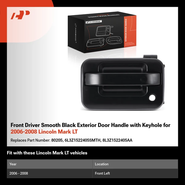 Front Driver Smooth Black Exterior Door Handle with Keyhole for 2006-2008 Lincoln Mark LT
