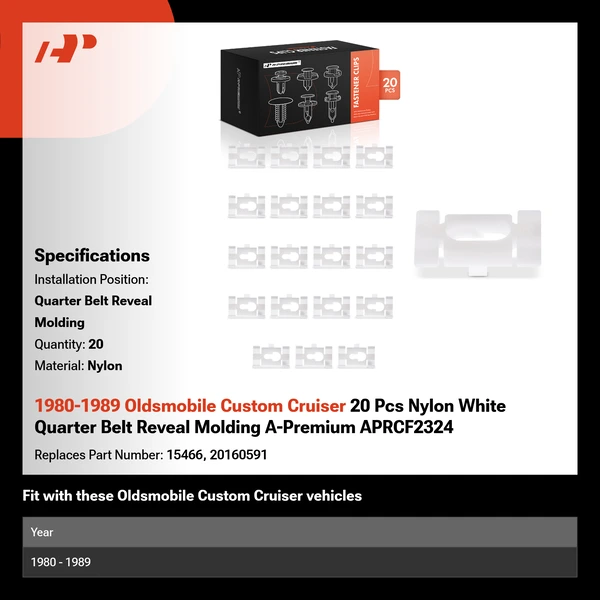 1980-1989 Oldsmobile Custom Cruiser 20 Pcs Nylon White Quarter Belt Reveal Molding A-Premium APRCF2324