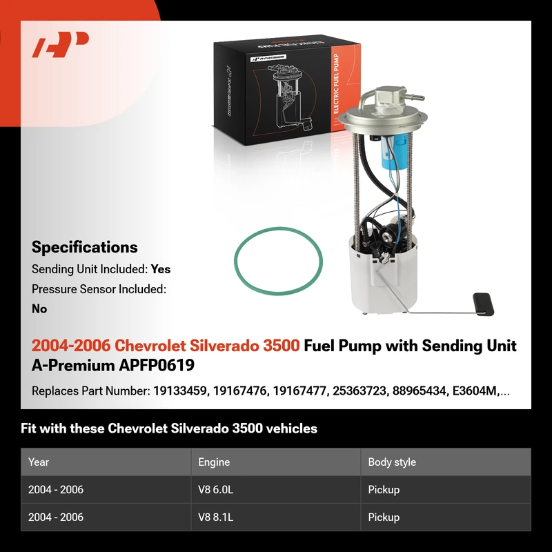 2004-2006 Chevrolet Silverado 3500 Fuel Pump with Sending Unit A-Premium APFP0619
