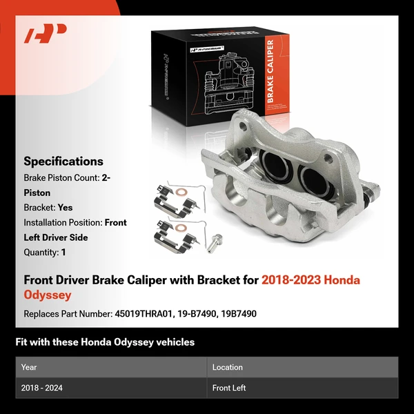 Front Driver Brake Caliper with Bracket for 2018-2023 Honda Odyssey