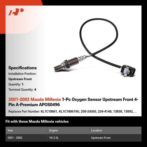 2001-2002 Mazda Millenia 1-Pc Oxygen Sensor Upstream Front 4-Pin A-Premium APOS0496