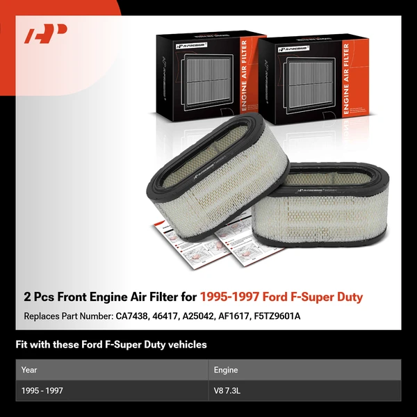 2 Pcs Front Engine Air Filter for 1995-1997 Ford F-Super Duty