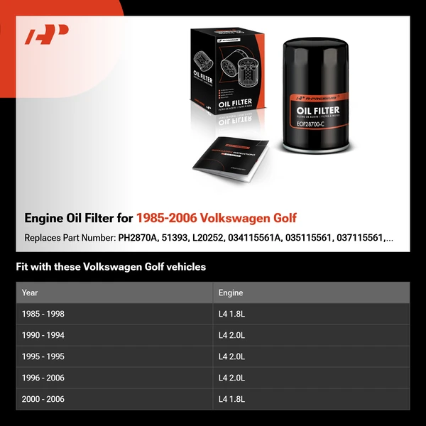 Engine Oil Filter for 1985-2006 Volkswagen Golf