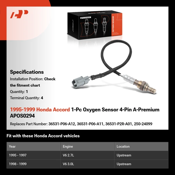 1995-1999 Honda Accord 1-Pc Oxygen Sensor 4-Pin A-Premium APOS0294