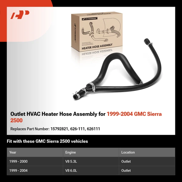 Outlet HVAC Heater Hose Assembly for 1999-2004 GMC Sierra 2500