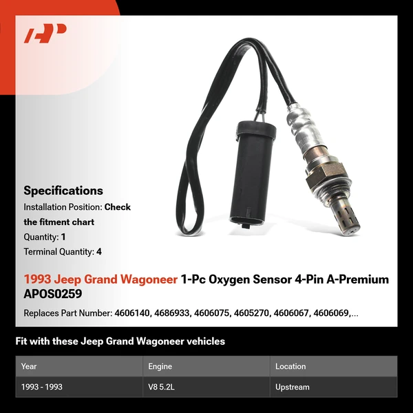 1993 Jeep Grand Wagoneer 1-Pc Oxygen Sensor 4-Pin A-Premium APOS0259