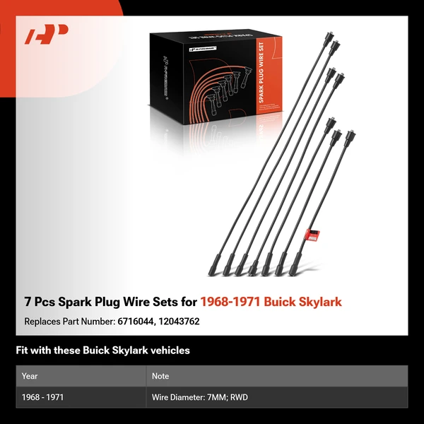 7 Pcs Spark Plug Wire Sets for 1968-1971 Buick Skylark