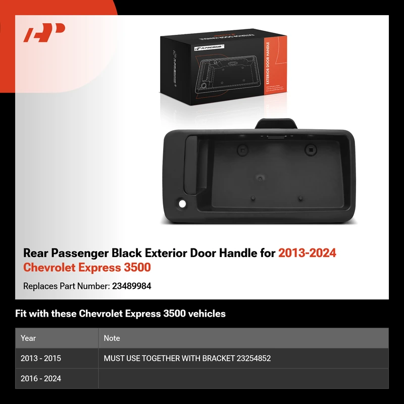 Rear Passenger Black Exterior Door Handle for 2013-2024 Chevrolet Express 3500