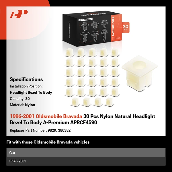 1996-2001 Oldsmobile Bravada 30 Pcs Nylon Natural Headlight Bezel To Body A-Premium APRCF4590