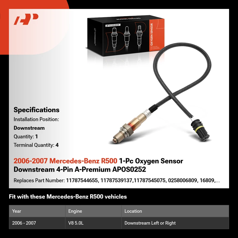 2006-2007 Mercedes-Benz R500 1-Pc Oxygen Sensor Downstream 4-Pin A-Premium APOS0252