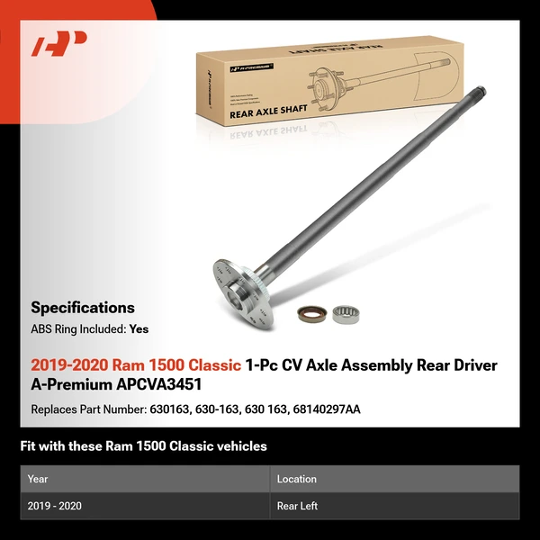 2019-2020 Ram 1500 Classic 1-Pc CV Axle Assembly Rear Driver A-Premium APCVA3451